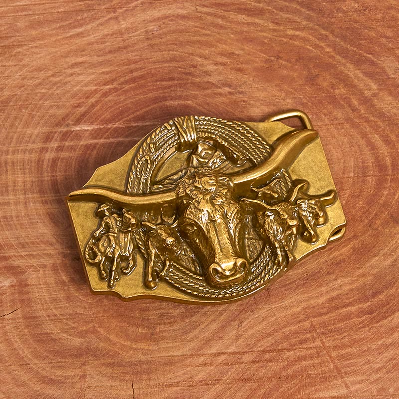 Men's Western Golden & Sliver Bull Head Buckle Leather Belt - image 2