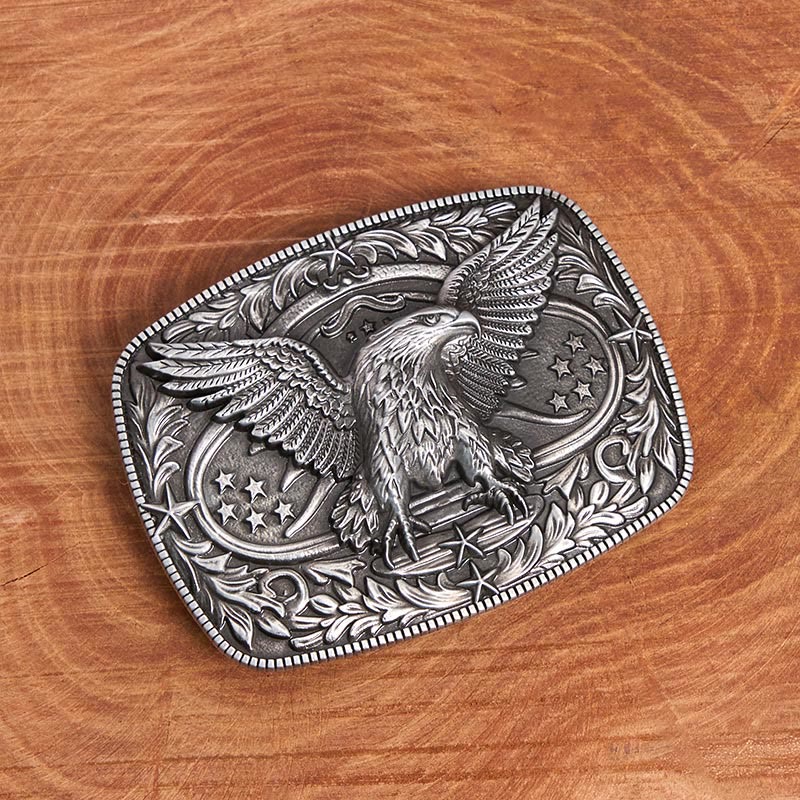 Men's Vintage Bronze 3D Eagle Buckle Leather Belt - Silver - Without Belt - Not Included Belt - image 1