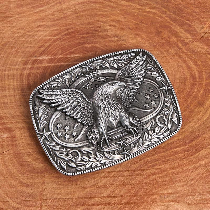 Men's Vintage Bronze 3D Eagle Buckle Leather Belt - Silver - Without Belt - Not Included Belt - image 1