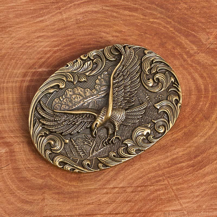 Men's Western Flying Eagle Embossed Buckle Leather Belt - image 3