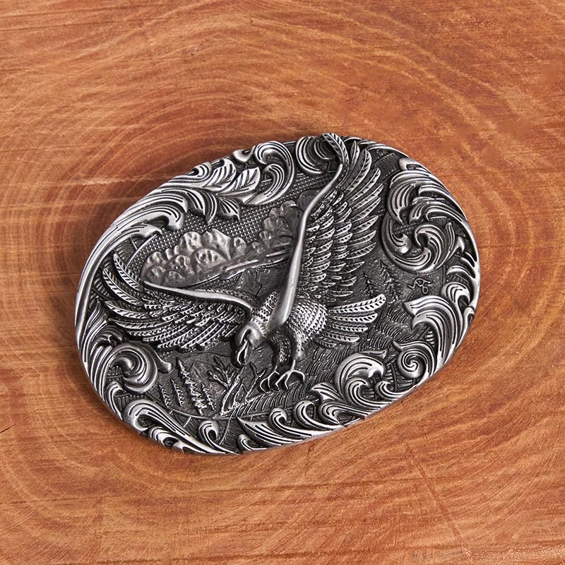 Men's Western Flying Eagle Embossed Buckle Leather Belt - image 1