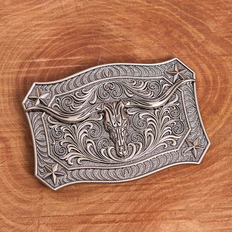 Men's Western Longhorn Skull Ornate Buckle Leather Belt - image 3