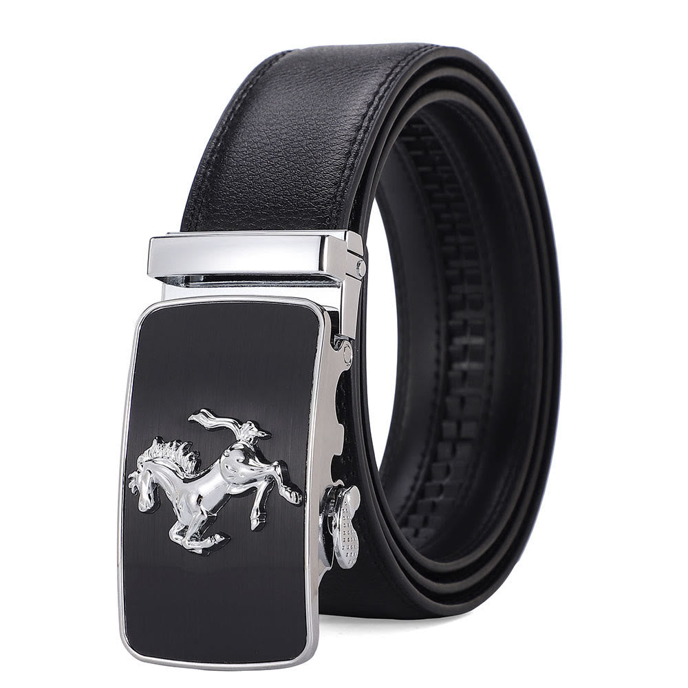 Men's Galloping Horse Emblem Automatic Buckle Leather Belt - 46 - image 1