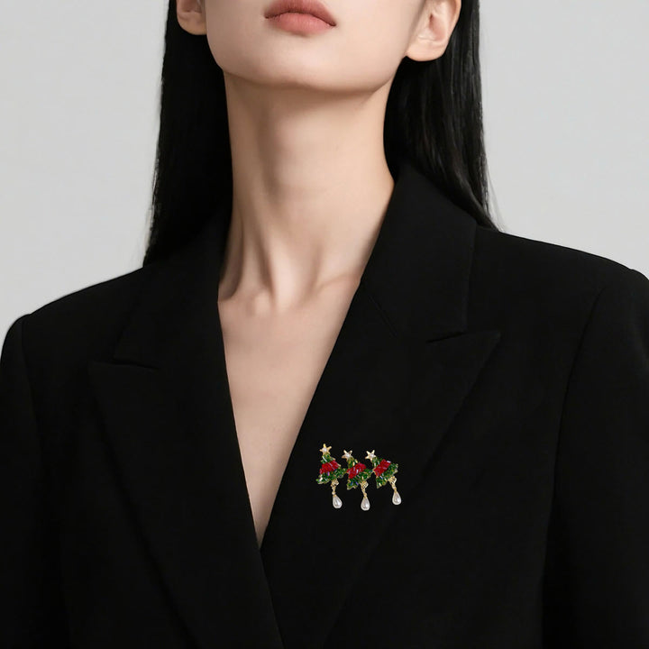 Festive Beaded Christmas Tree with Pearl Drop Holiday Brooch - image 1