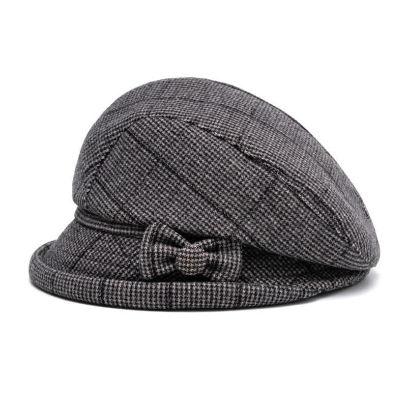 Women's Plaid Bowknot Decor Warm Beret Hat - image 5