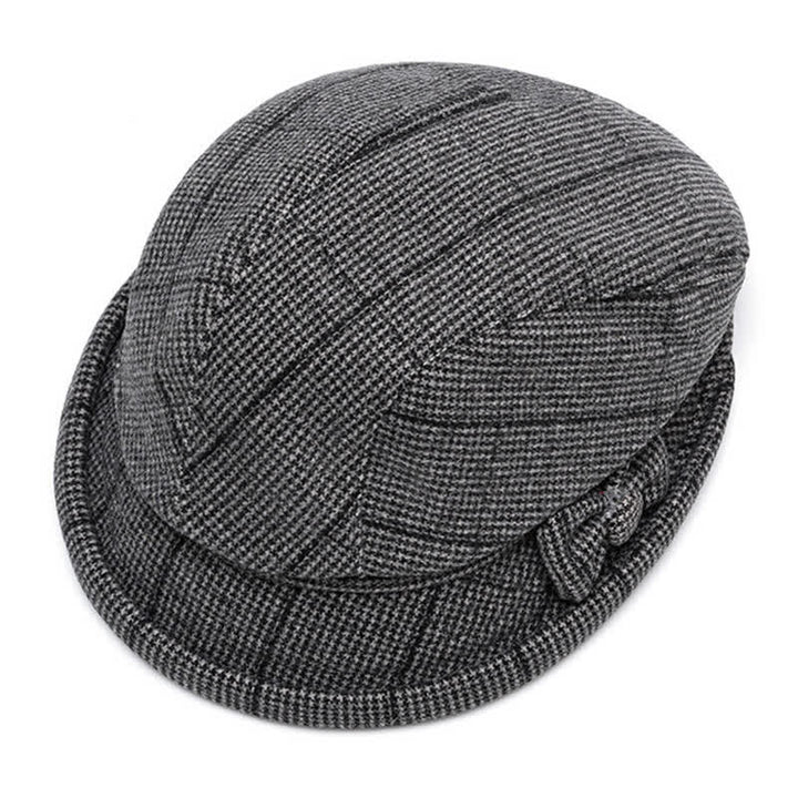 Women's Plaid Bowknot Decor Warm Beret Hat - image 7