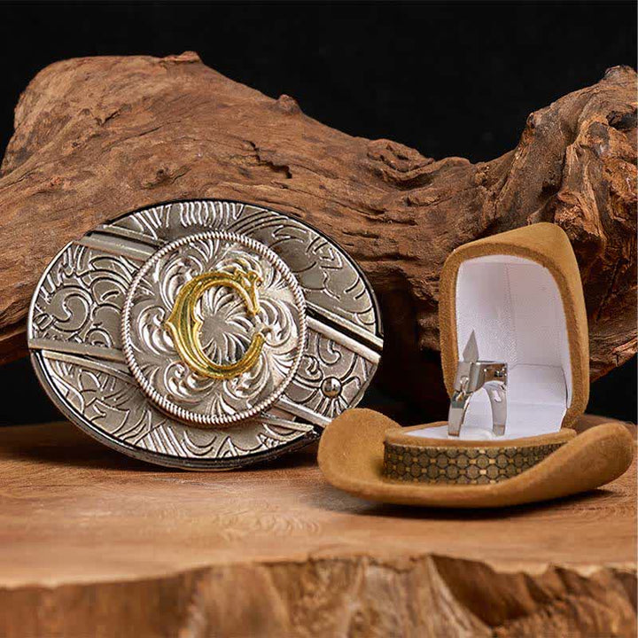 Initial Letter DIY Hidden Knife Belt Buckle Functional Ring Bundle Set - C - Without Belt - image 8