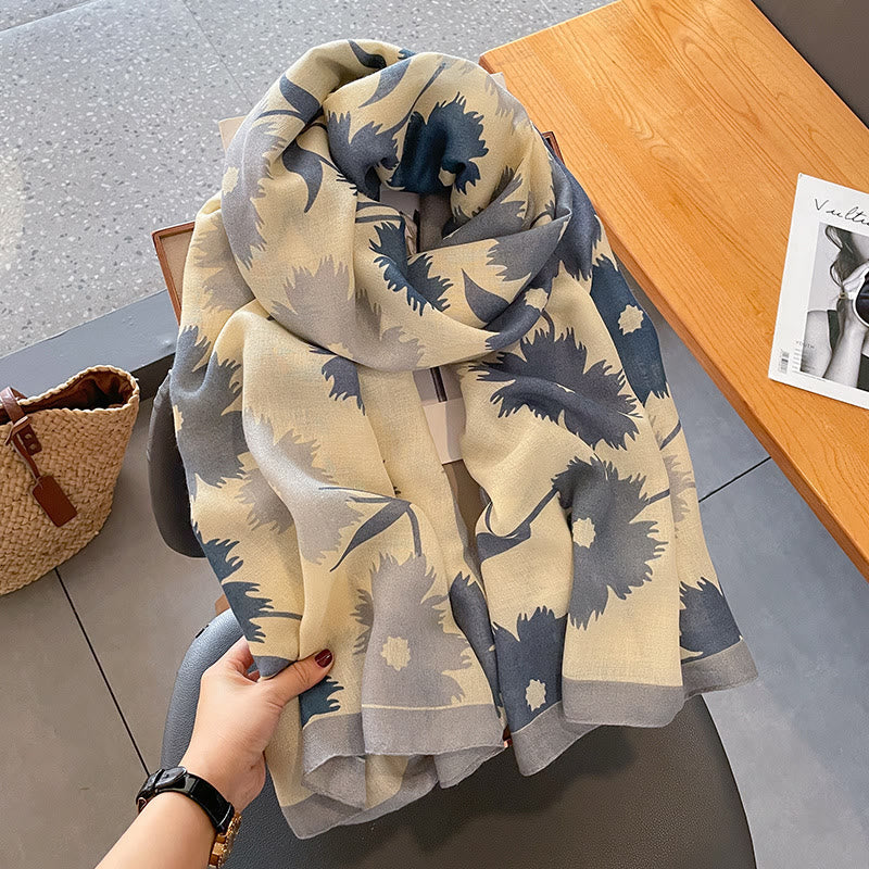 Women's Chic Floral Print Multi-Color Versatile Lightweight Scarf - Beige-blue - image 0