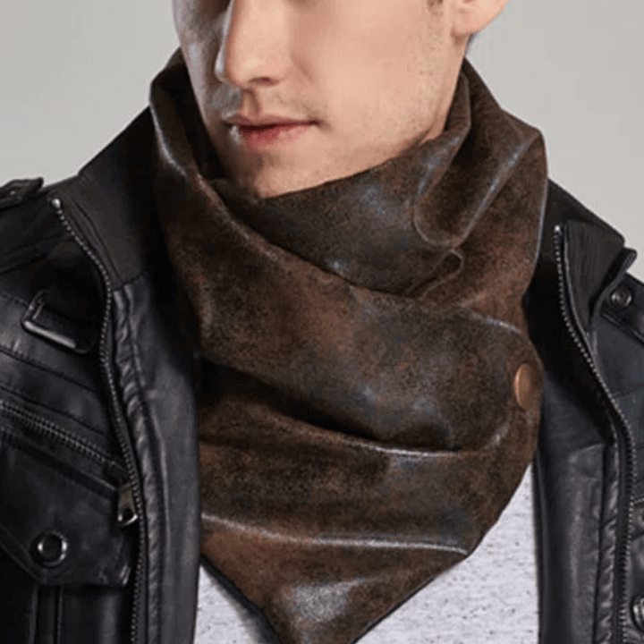Men's Vintage Distressed Leather Metal Buckle Cravat - Coffee - image 0