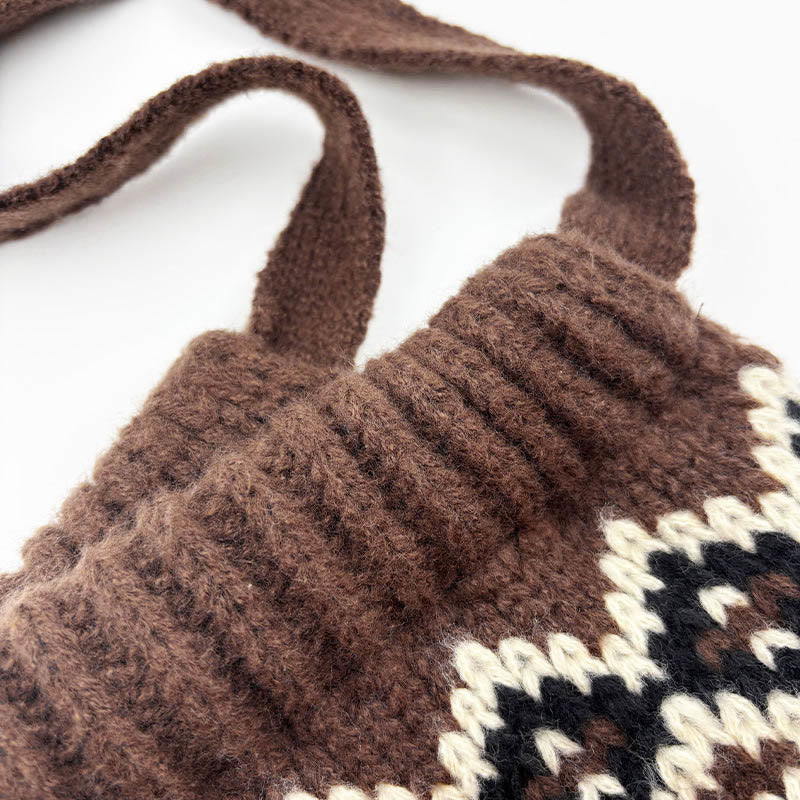 Dual-Purpose Women's Retro Patterned Knitted Hat Crossbody Bag - image 6