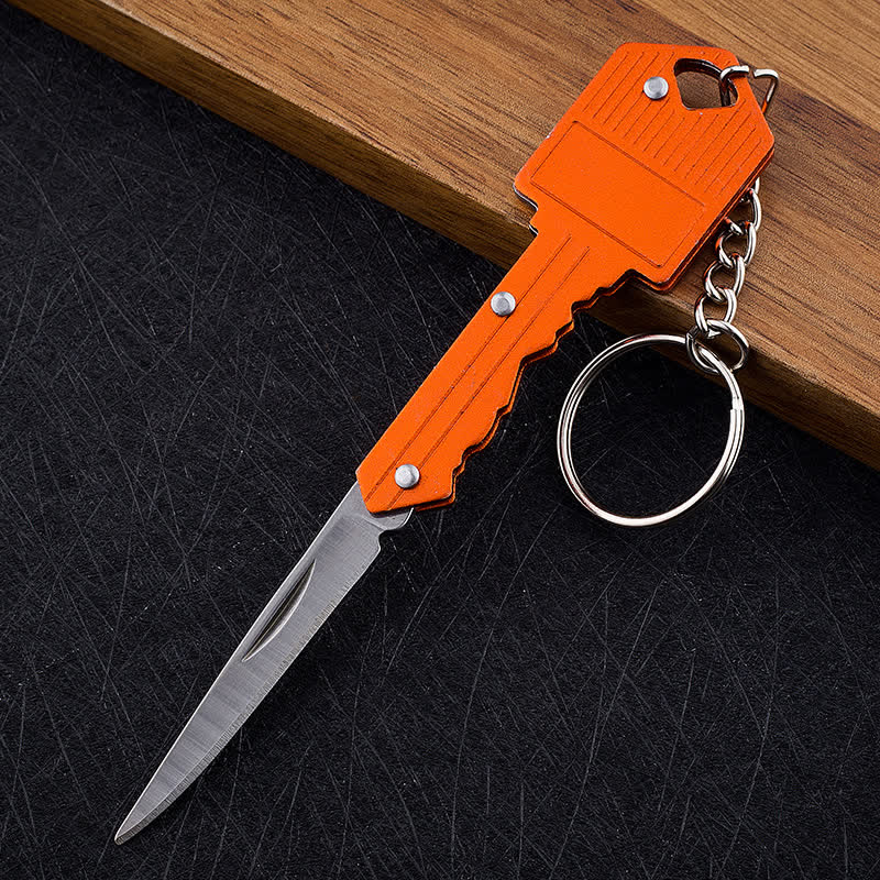 Mini Camping Folding Key-Shaped Knife Keychain - Orange - image 14