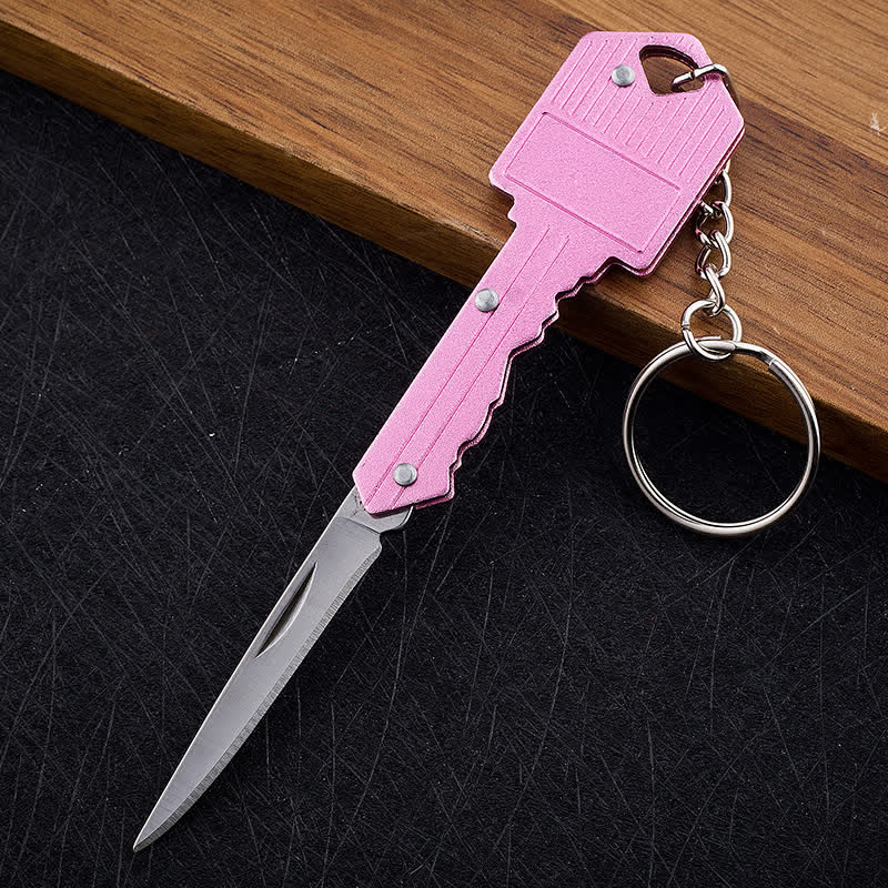 Mini Camping Folding Key-Shaped Knife Keychain - Pink - image 16
