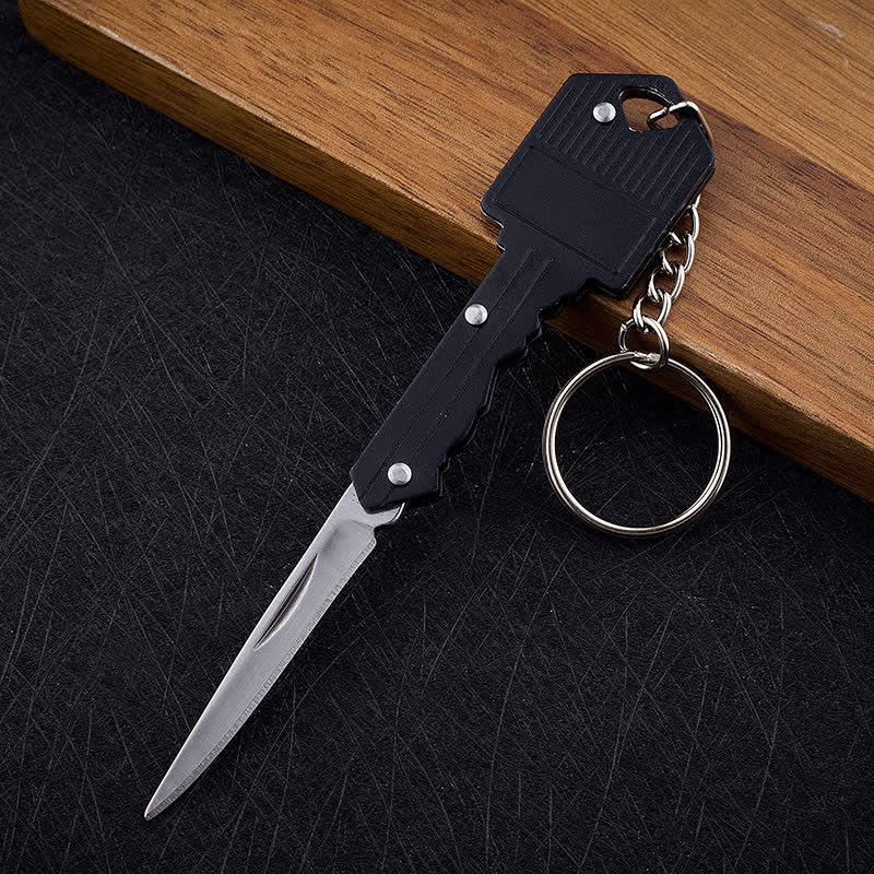 Mini Camping Folding Key-Shaped Knife Keychain - Black - image 9