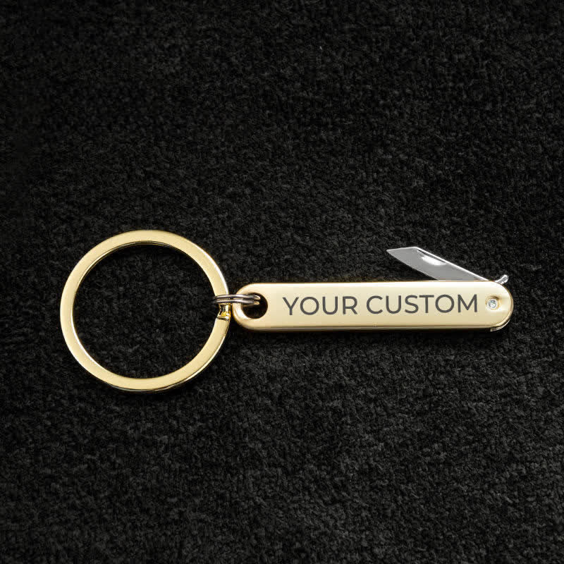 Custom Engraved Text Mini Folding Knife Personality Keychain - Gold - image 8