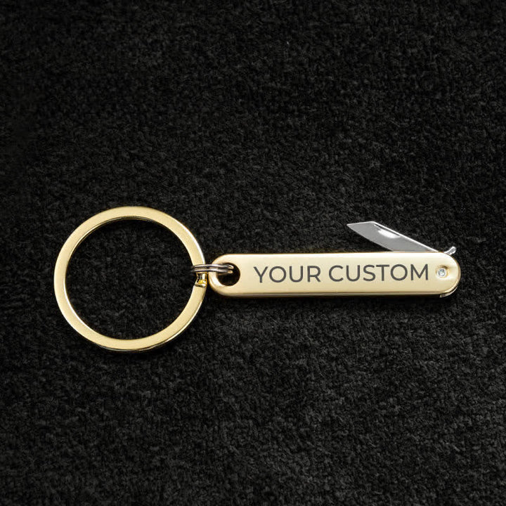Custom Engraved Text Mini Folding Knife Personality Keychain - Gold - image 8