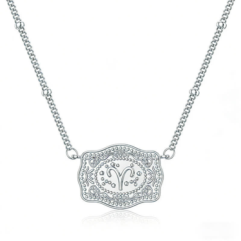 Silver Mini Embossed Twelve Zodiac Signs Necklace - Aries - image 6