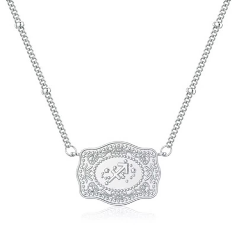 Silver Mini Embossed Twelve Zodiac Signs Necklace - Sagittarius - image 1