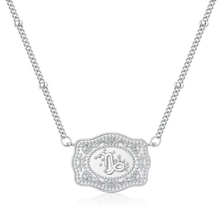 Silver Mini Embossed Twelve Zodiac Signs Necklace - Capricorn - image 10