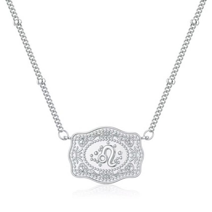 Silver Mini Embossed Twelve Zodiac Signs Necklace - Leo - image 2