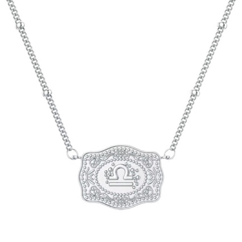 Silver Mini Embossed Twelve Zodiac Signs Necklace - Libra - image 9
