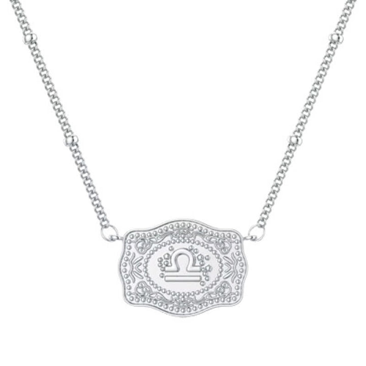 Silver Mini Embossed Twelve Zodiac Signs Necklace - Libra - image 9
