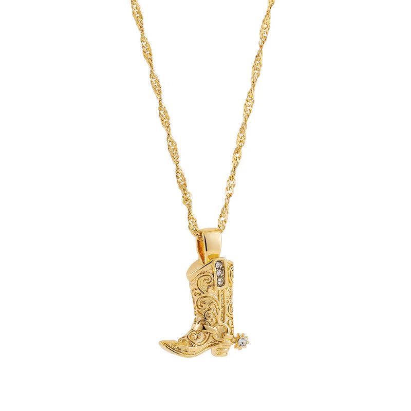 Exquisite Western Golden Cowboy Boot Stars Pendant Necklace - image 0