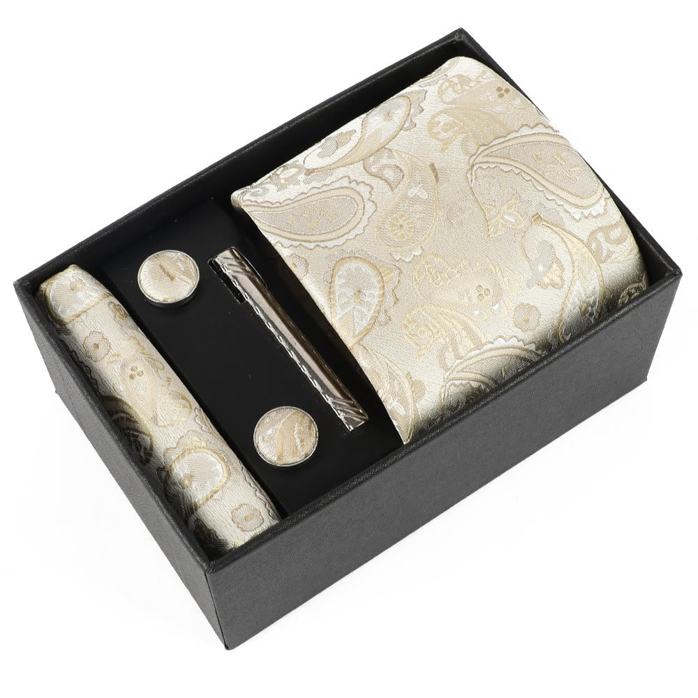 4Pcs Men's Elegant Pocket Square Cufflinks Tie Clip Necktie Set - Style #7 - image 7