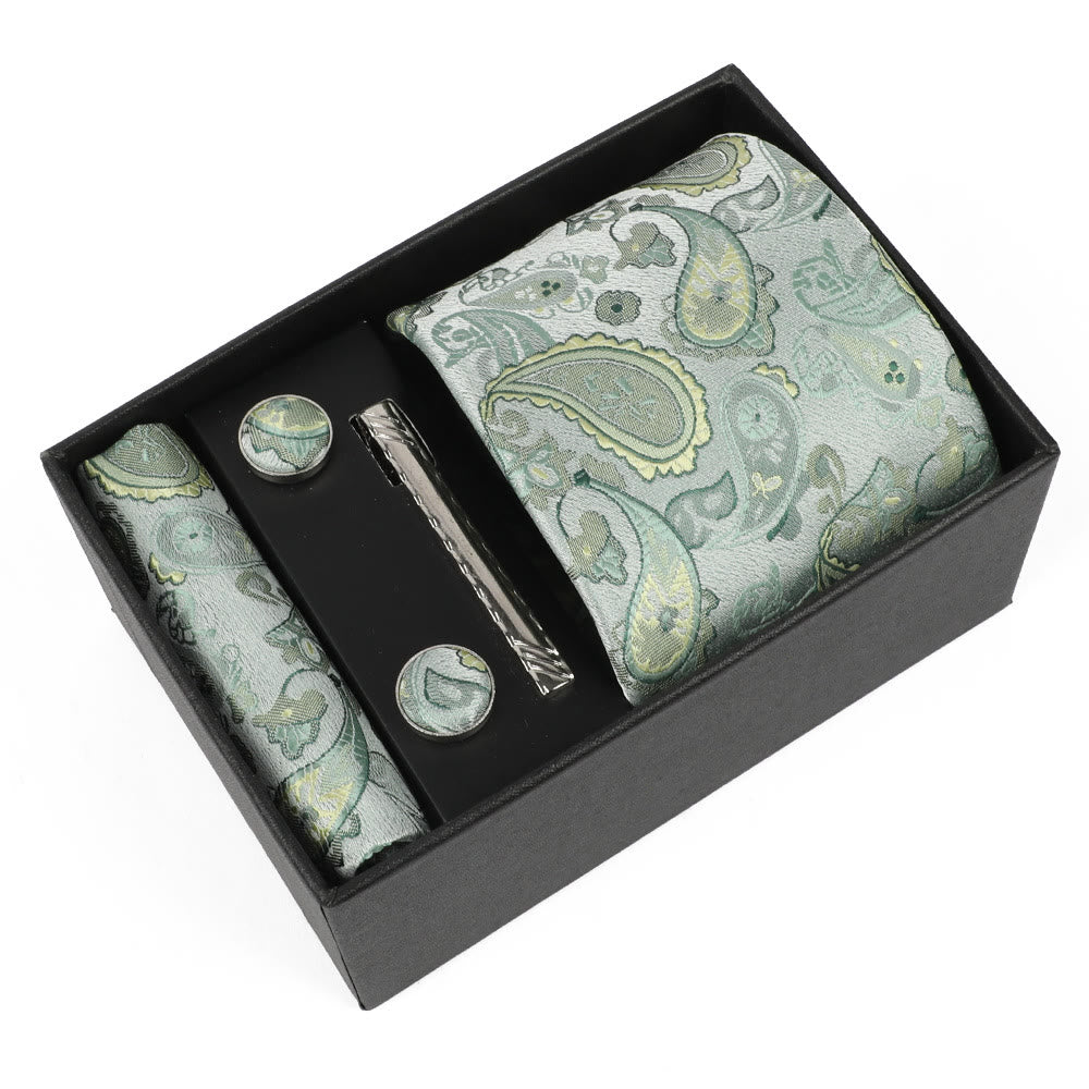 4Pcs Men's Elegant Pocket Square Cufflinks Tie Clip Necktie Set - Style #6 - image 6