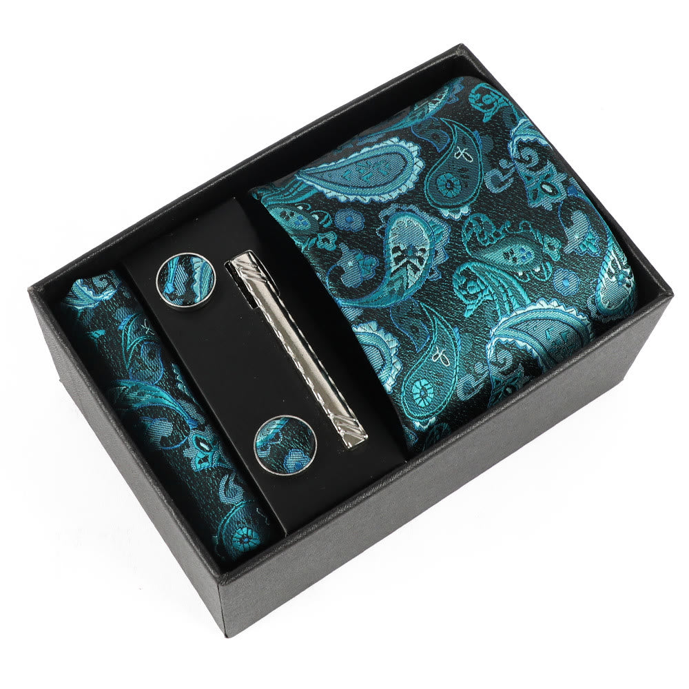 4Pcs Men's Elegant Pocket Square Cufflinks Tie Clip Necktie Set - Style #17 - image 17