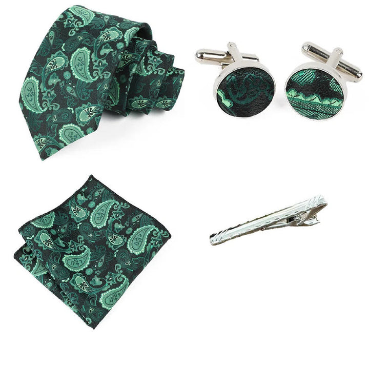 4Pcs Men's Elegant Pocket Square Cufflinks Tie Clip Necktie Set - image 4