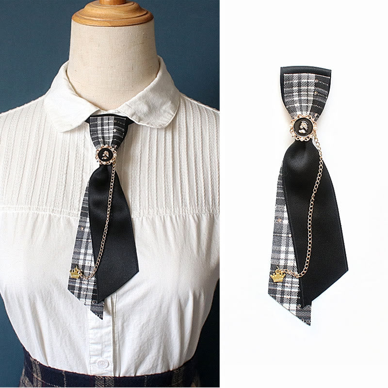 Patchwork Plaid and Solid Fabric Chain Decor Adjustable Necktie - image 2