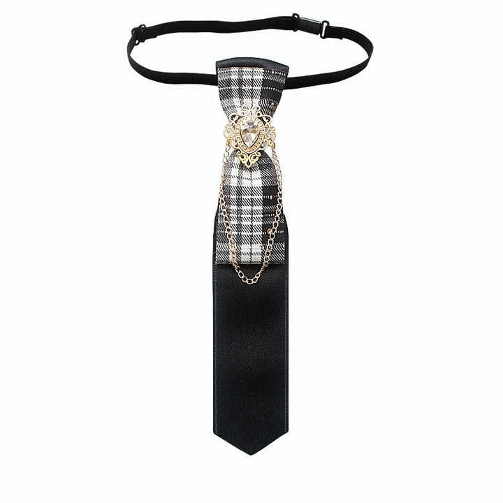 Patchwork Plaid and Solid Fabric Chain Decor Adjustable Necktie - Style #6 - image 8