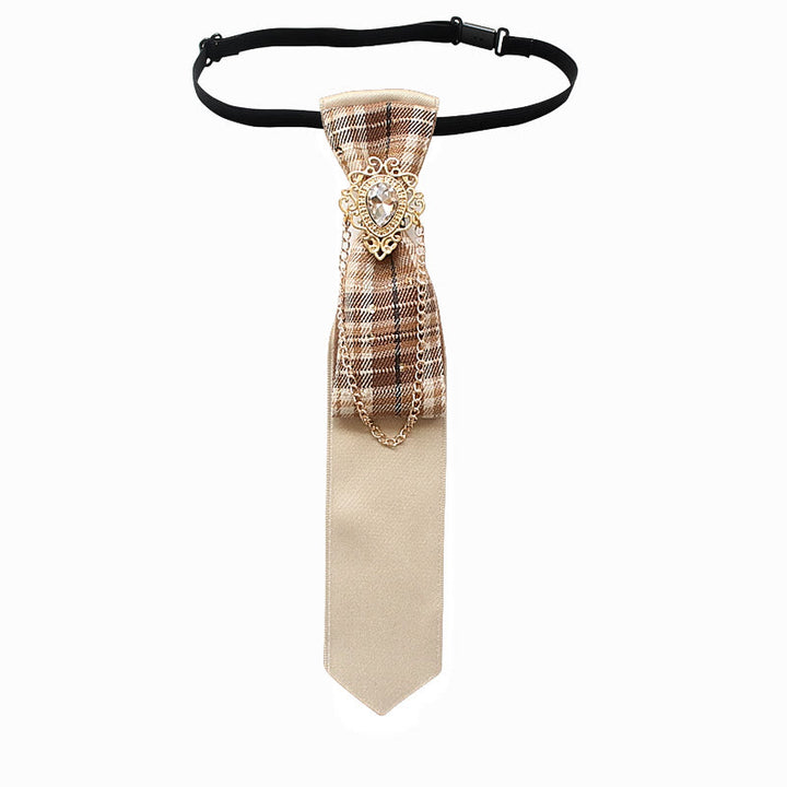 Patchwork Plaid and Solid Fabric Chain Decor Adjustable Necktie - Style #9 - image 12