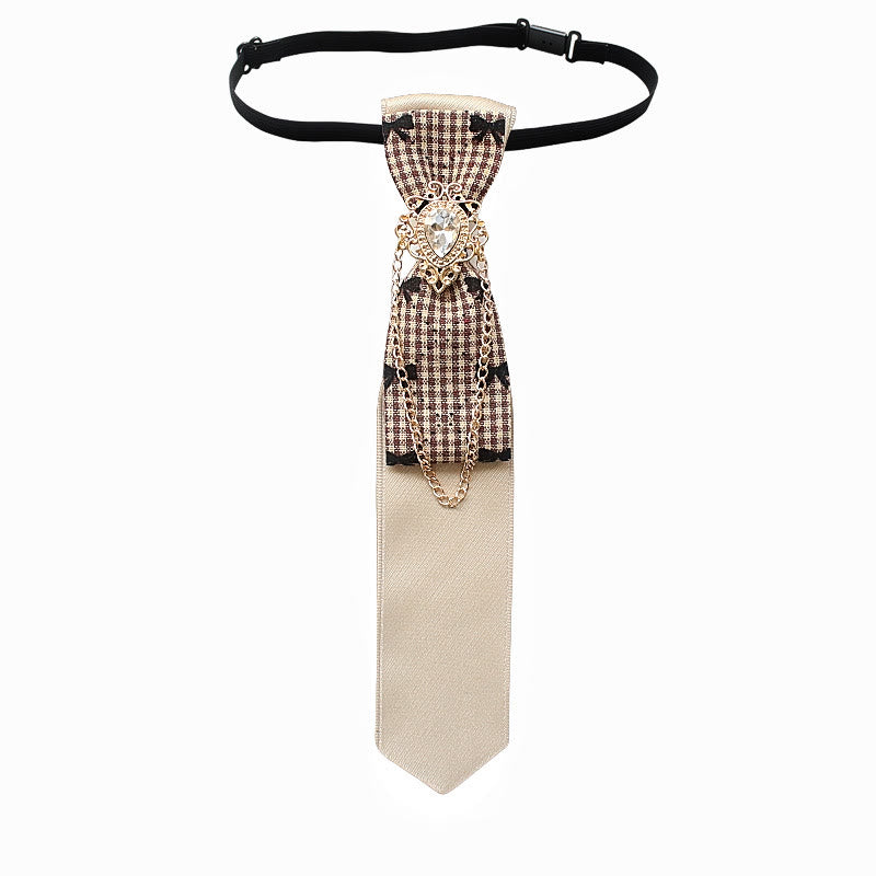 Patchwork Plaid and Solid Fabric Chain Decor Adjustable Necktie - Style #8 - image 11