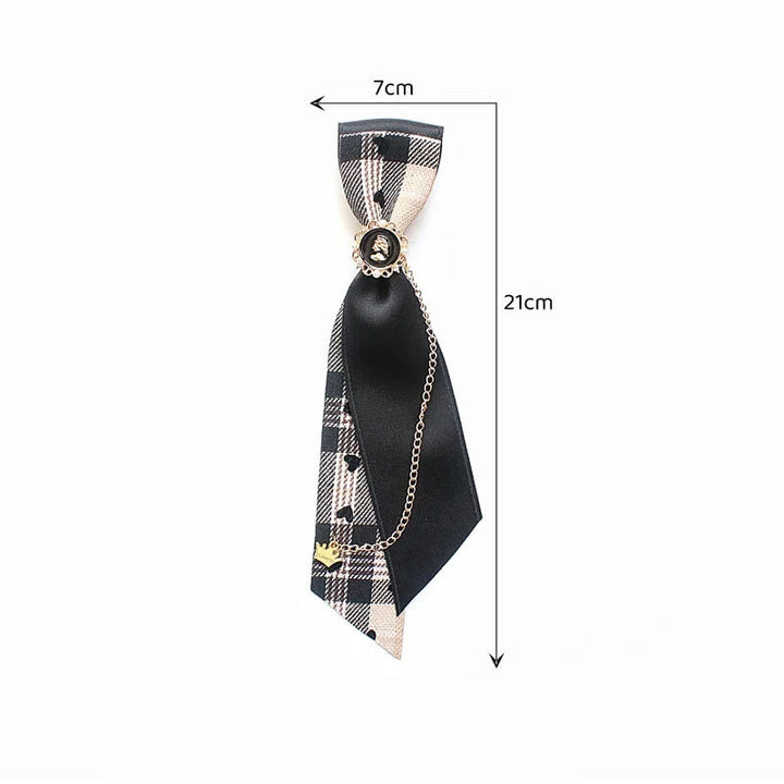 Patchwork Plaid and Solid Fabric Chain Decor Adjustable Necktie - image 4