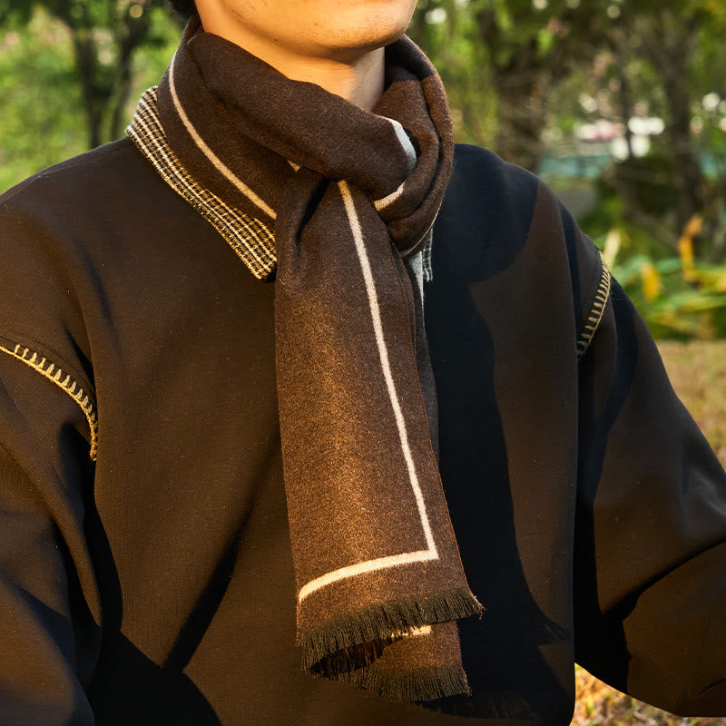 Men's Classic Striped Accent Warm Tassel Scarf - image 1