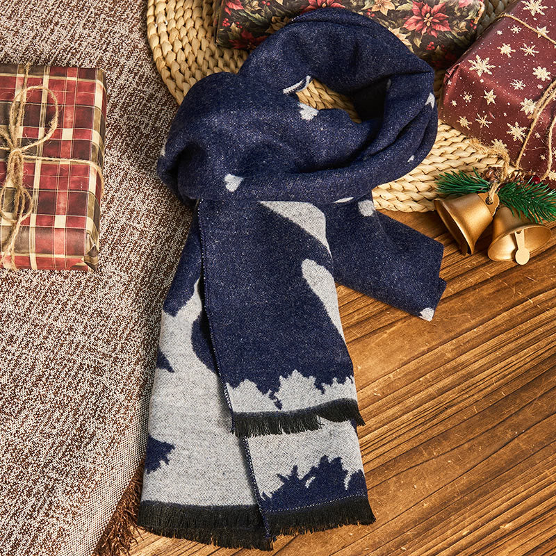 Men's Christmas Reindeer Print Navy Warm Festive Scarf - Navy - image 0