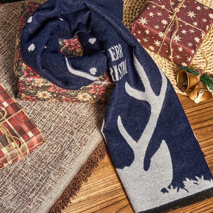Men's Christmas Reindeer Print Navy Warm Festive Scarf - image 3