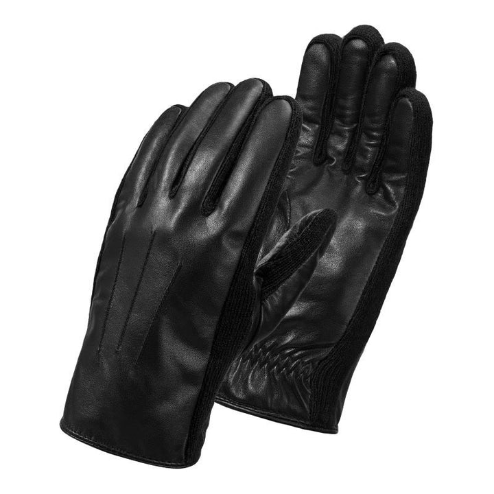 Men's Winter Leather Fleece-Lined Touchscreen Gloves - Black - L - image 1
