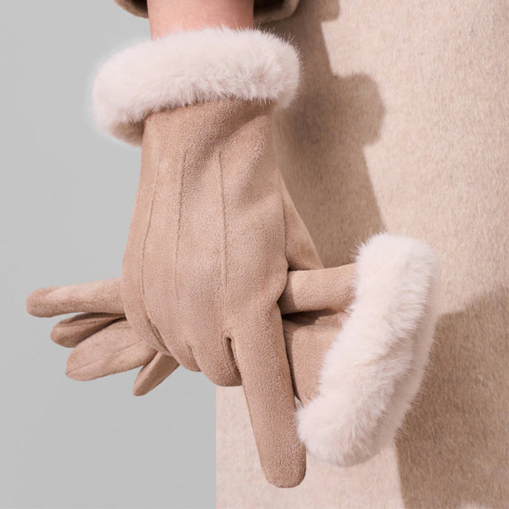 Women's Winter Warm And Velvet Touchscreen Suede Gloves - Khaki - image 5