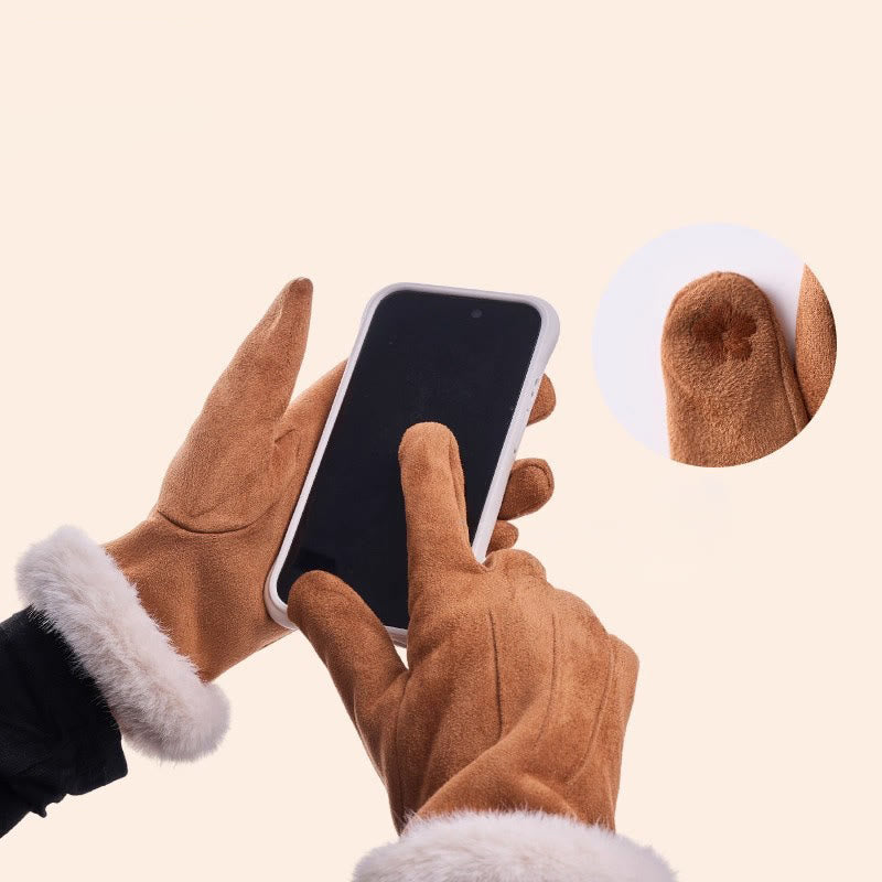 Women's Winter Warm And Velvet Touchscreen Suede Gloves - image 1