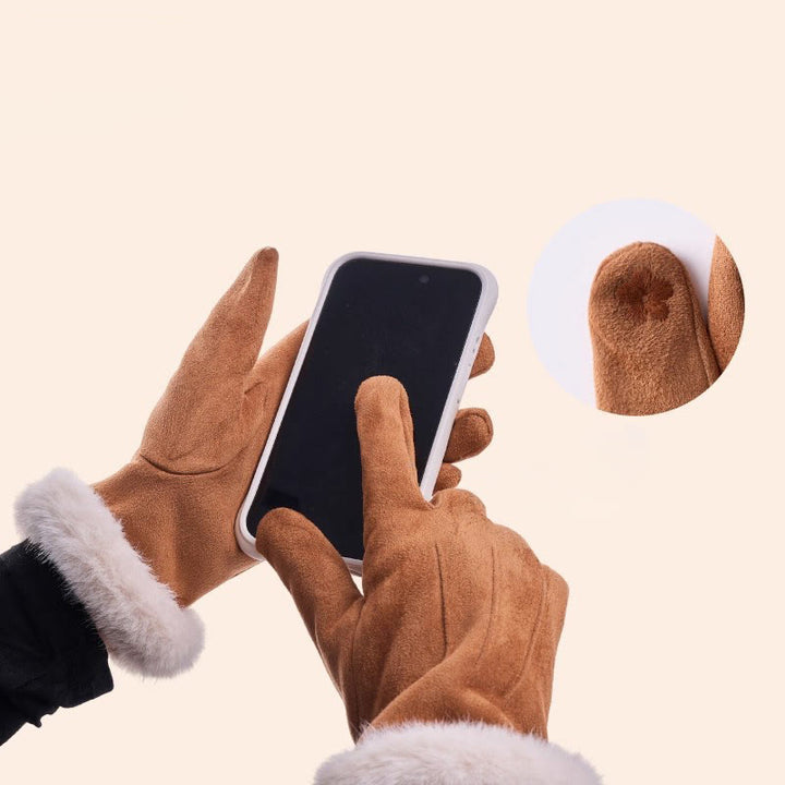 Women's Winter Warm And Velvet Touchscreen Suede Gloves - image 1