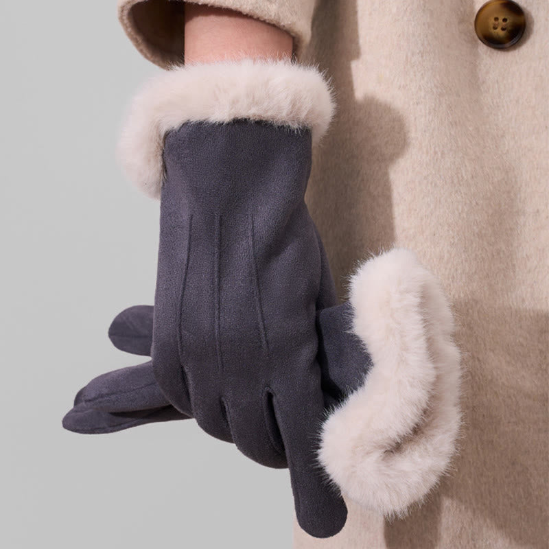 Women's Winter Warm And Velvet Touchscreen Suede Gloves - Grey - image 6