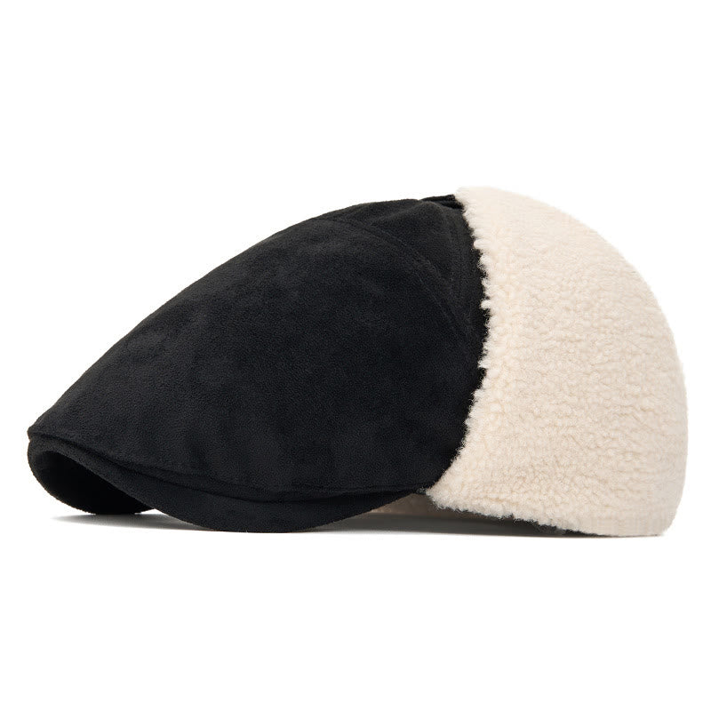 Men's Trendy Cozy Suede Beret Hat With Earmuffs - Black - Adjustable (22 1/2"-24") - image 7