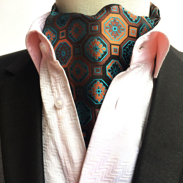 Men's Retro Geometric Floral Print Multi-Color Scarf Cravat - Style #1 - image 0