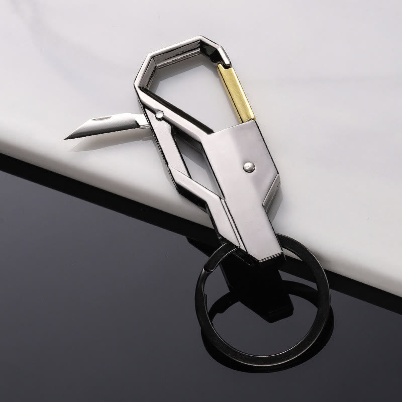 Multi Functional Practical Metal Keychain With Knife - Golden - image 3