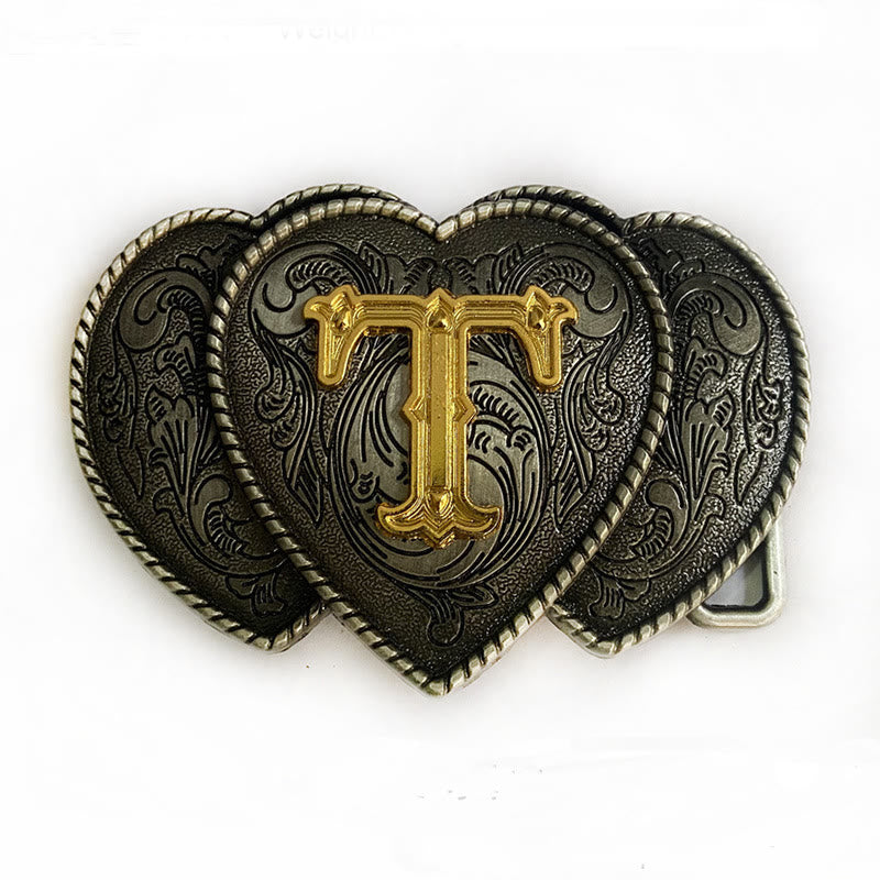 Golden Letter Heart-Shaped Buckle Leather Belt - T - Without Belt - Not Included Belt - image 25