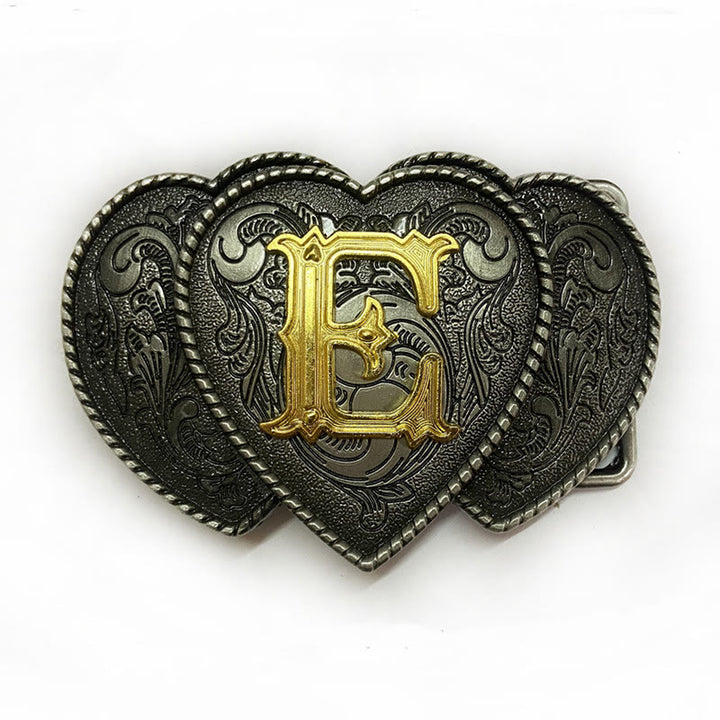 Golden Letter Heart-Shaped Buckle Leather Belt - E - Without Belt - Not Included Belt - image 10