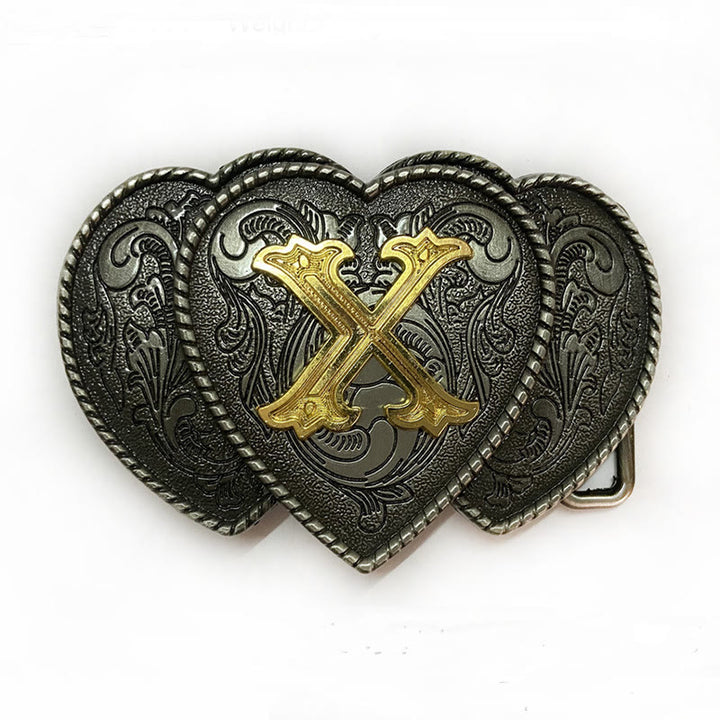 Golden Letter Heart-Shaped Buckle Leather Belt - X - Without Belt - Not Included Belt - image 29