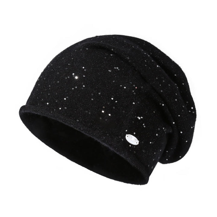 Fashionable Women's Sequin Embellished Knitted Beanie Hat - Black - Adjustable (About 22"-24 1/2") - image 2
